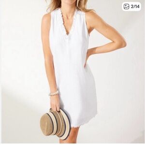 ❤️❤️❤️Tommy Bahama Two Palm Ruffle Shift Dress V-neck white 100% linen dress